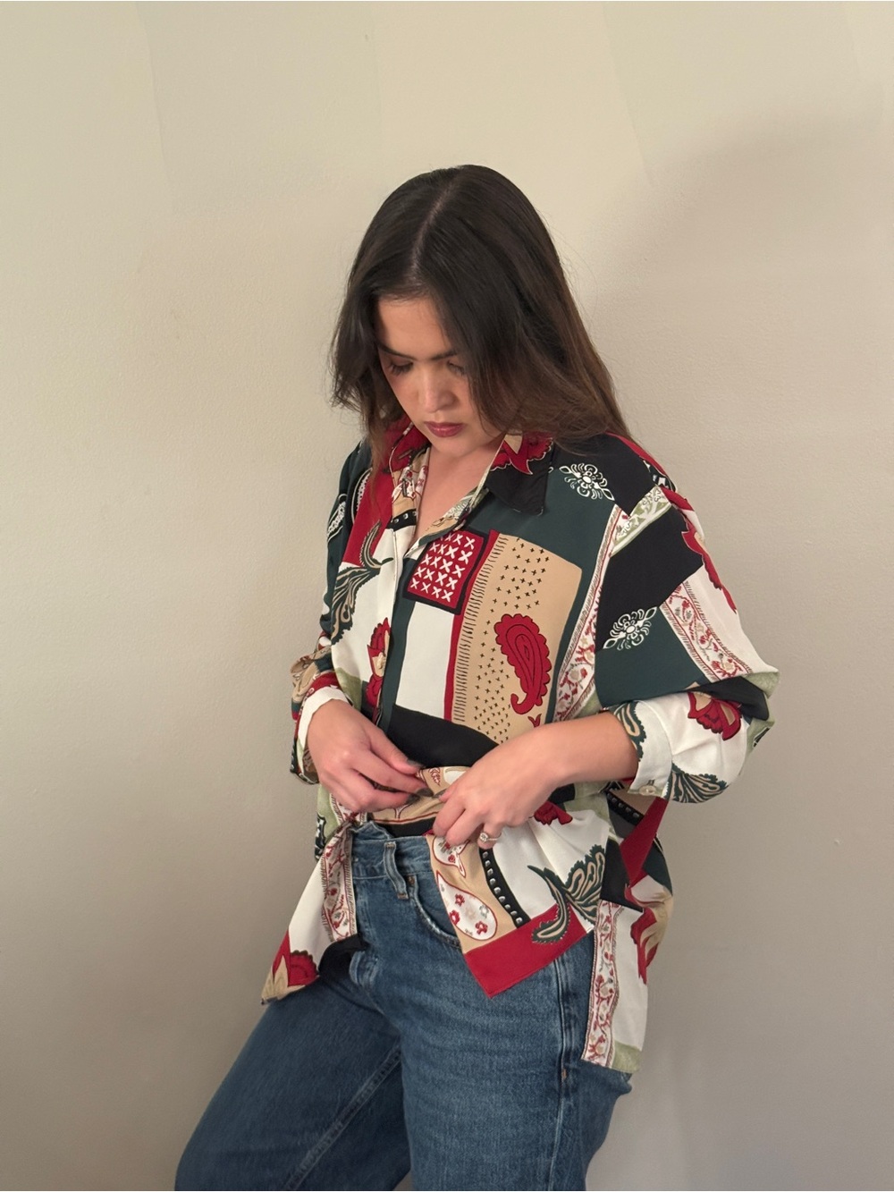 Vintage Canda Paisley Patchwork Button-Up Shirt Y2K - Picture 3 of 8